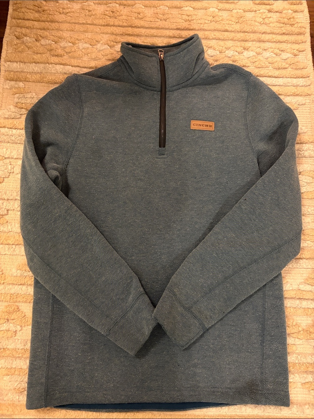 Cinch Men's Teal Half-Zip Sweater with Leather Logo Patch